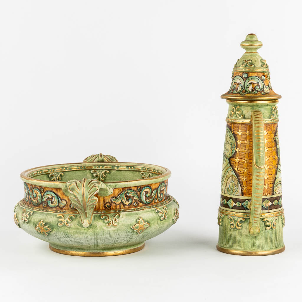 Gialetti Giulio, Five pieces of polychrome faience. Deruta, Italy. 