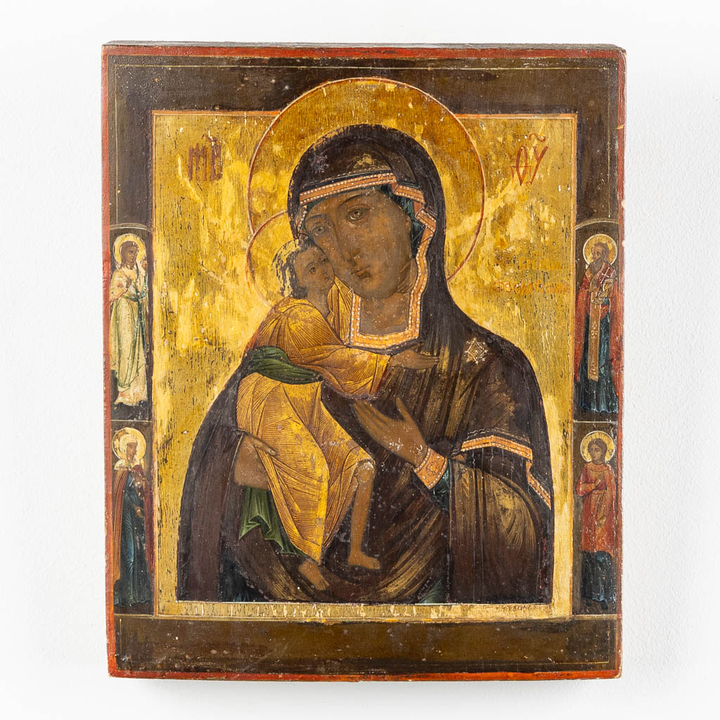 Three Russian Icons, Christ Pantocrator, Mother God and Apostle Aristarchus. 18de/19de eeuw. (W:22 x H:27 cm)