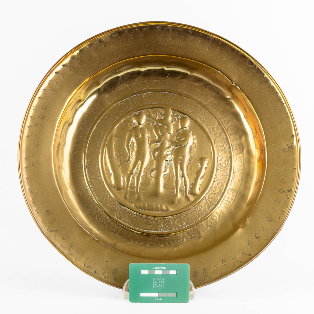 A Nuremberg brass Alms Dish, 