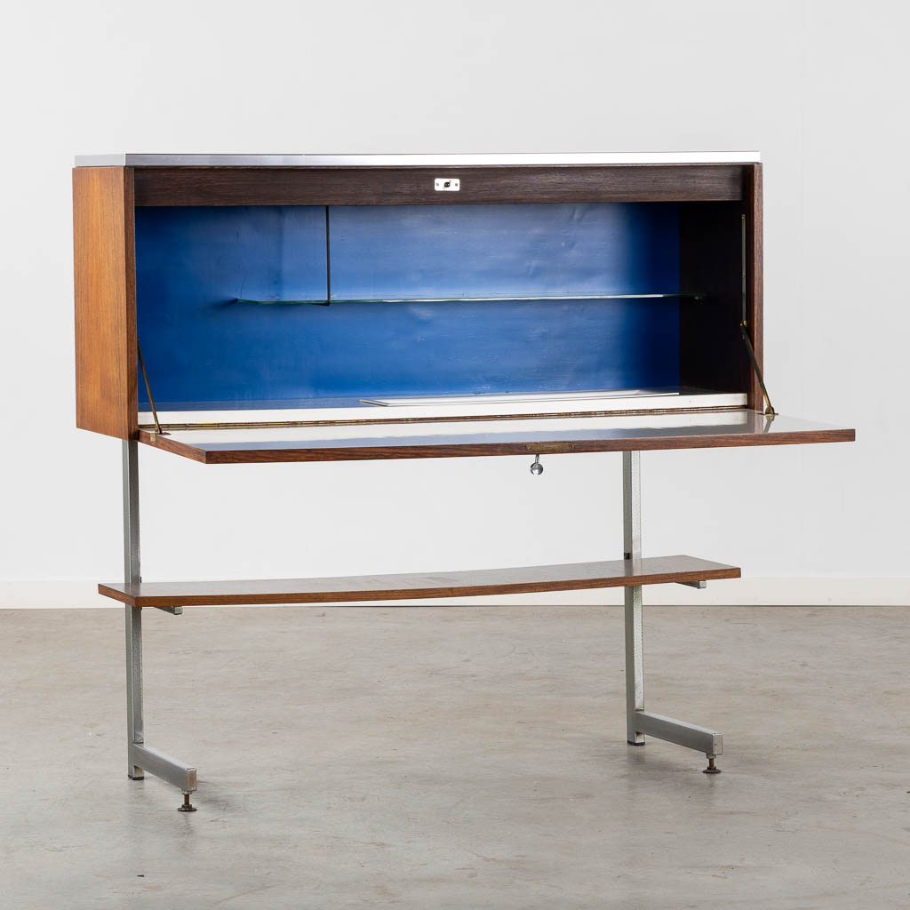 A mid-century Bar Cabinet, veneer and chomed metal. Roger De Winter. (L:39 x W:119 x H:113 cm)