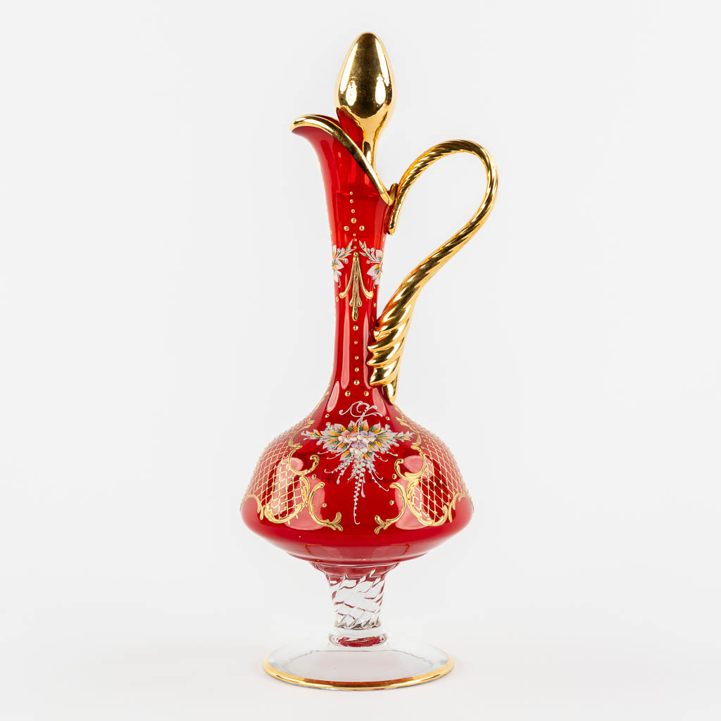 A carafe with 6 matching glasses on a serving platter, Murano, Italy. (H:38 x D:43 cm)