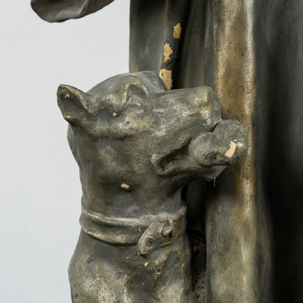 Saint Rochus with a dog and Angels, patinated plaster. 