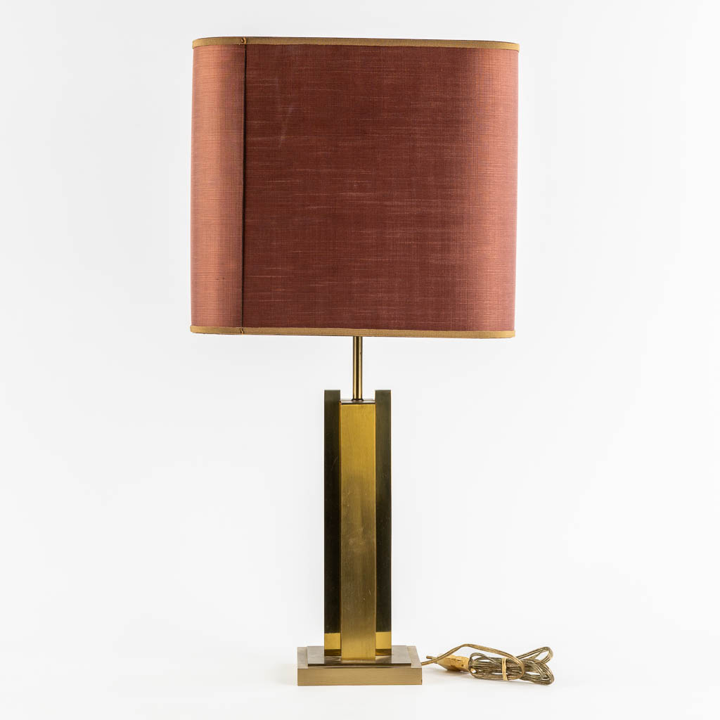 A mid-century table lamp, gilt metal, In the style of Belgo Chrome. (L:37 x W:37 x H:75 cm)