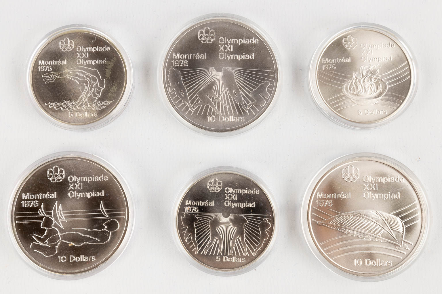 Canadian Olympic Silver Coins 1976, for the Olympic games in Montreal. (D:22,5 x W:40 x H:5 cm)