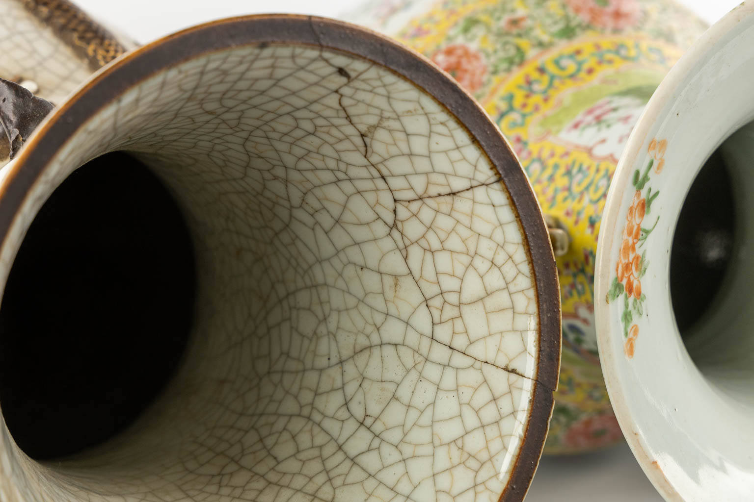 Three Asian vases, Chinese and Japanese, stoneware and porcelain. (H:62 cm)