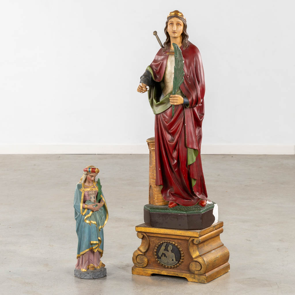 Two depicitons of 'Saint Barbara', polychrome plaster and Terracotta. (W:33 x H:102 cm)