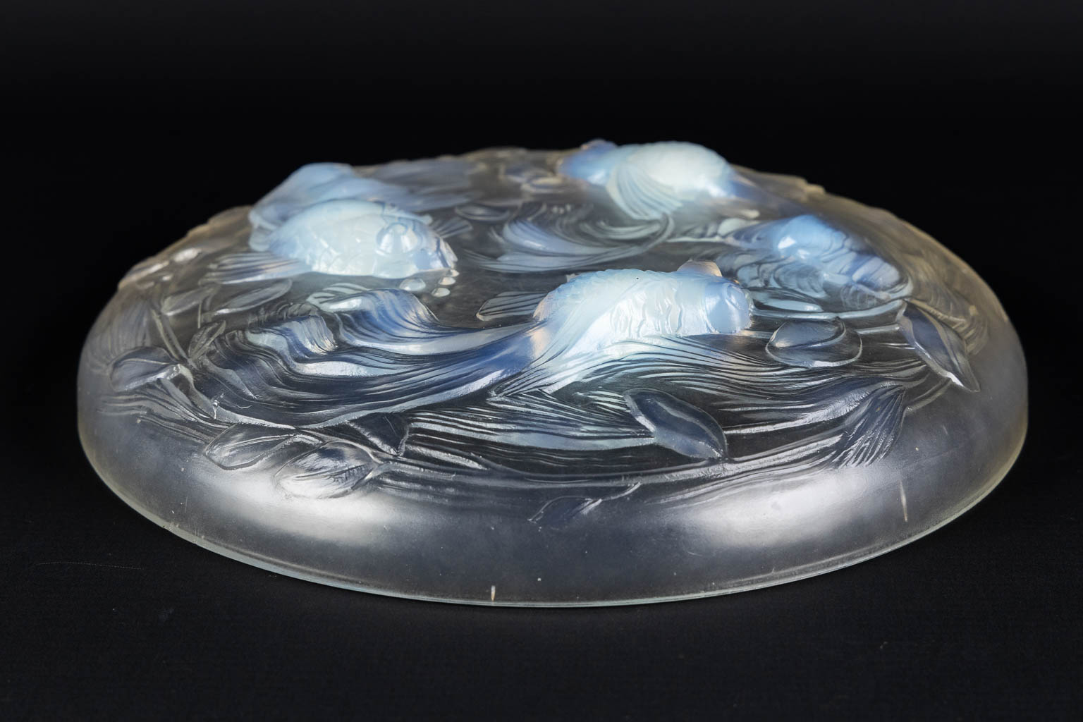 Verlys, an opalescent glass bowl decorated with fish.  (H:5,5 x D:27 cm)