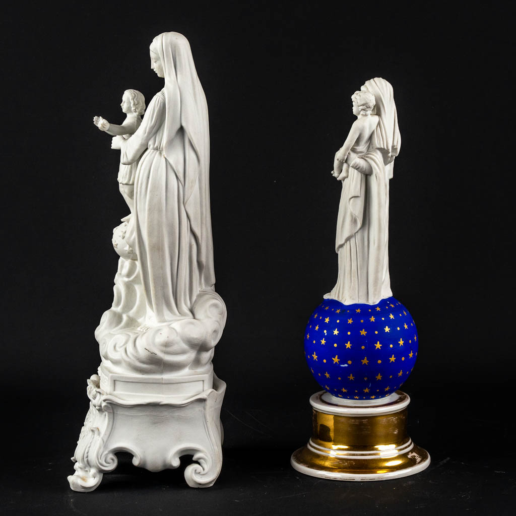 6 bisque porcleain depictions of the Virgin Mary with and without a Child. 19th C. (H:46 cm)