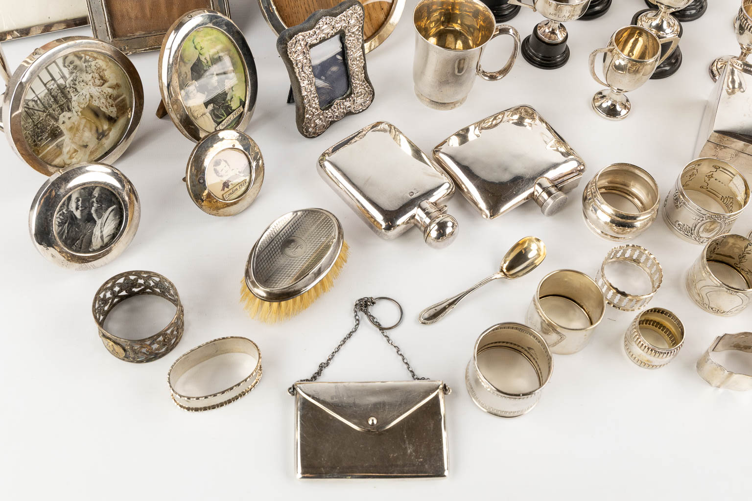 A large collection of silver items, Trophy