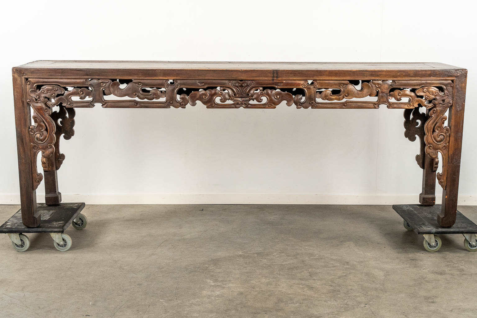 A large Chinese hardwood Altar or Console table, sculptured hardwood. 