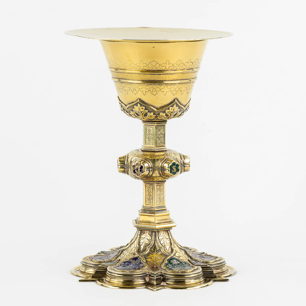 Joannes VAN DAMME (1798-1869) 'Chalice' silver with enamel. Gothic Revival, Bruges. 1855. (H:24,5 x D:17,5 cm)