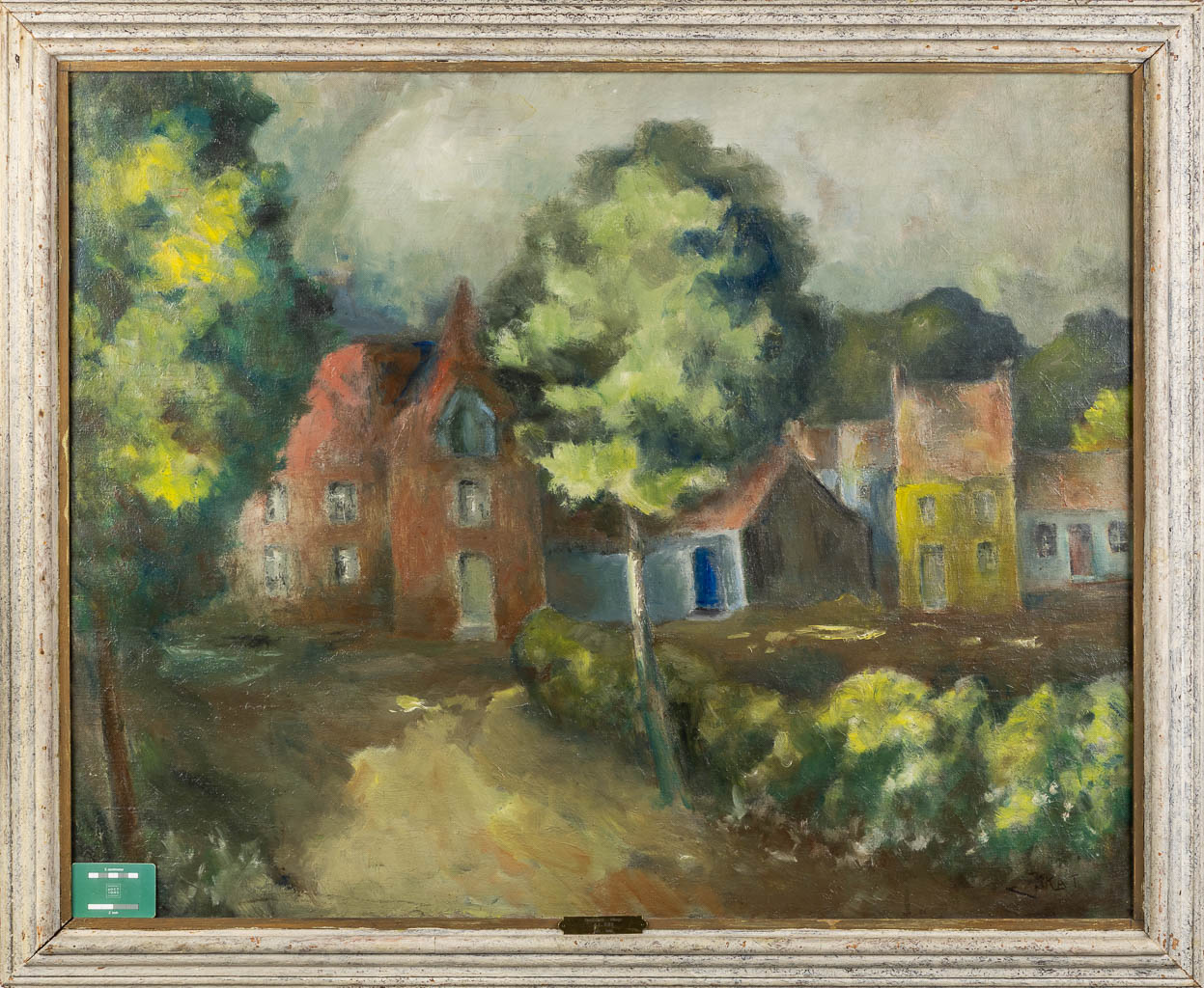 A decorative View on a village, signed J.J. Kat. Oil on canvas.