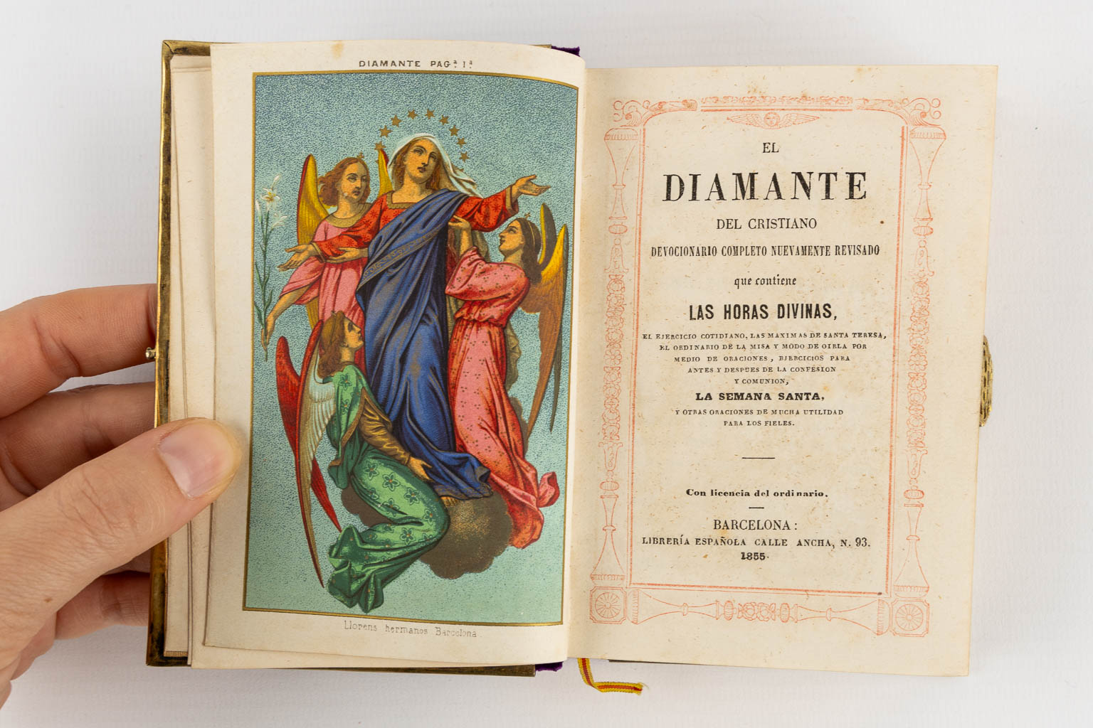 Two richly decorated Devotional pocket books, 1846 and 1851. (L:4 x W:10 x H:14 cm)