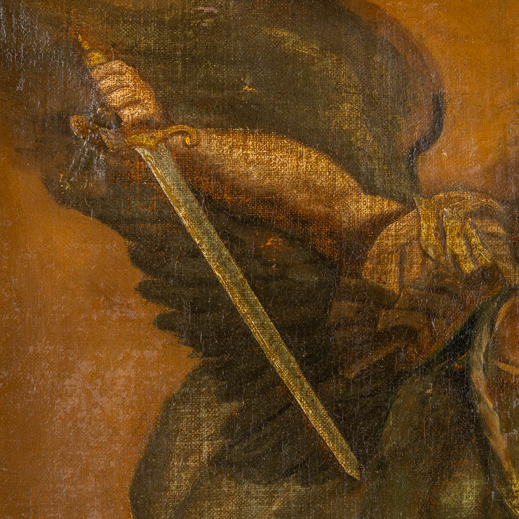 Archangel Michael, an antique painting, oil on canvas. 19th C. (W:63 x H:100 cm)