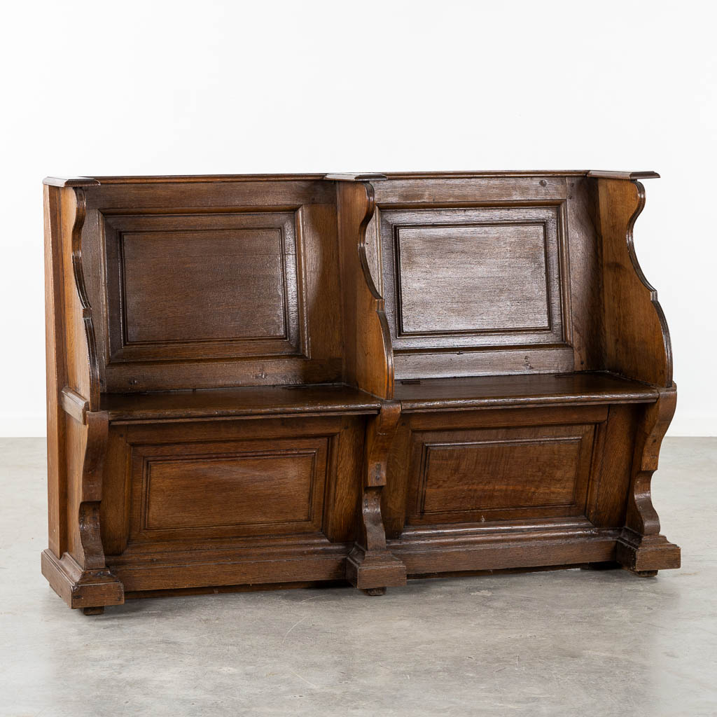 An antique Choir Bench, or Church Bench, oak, 18th C. (L:42 x W:137 x H:93 cm)