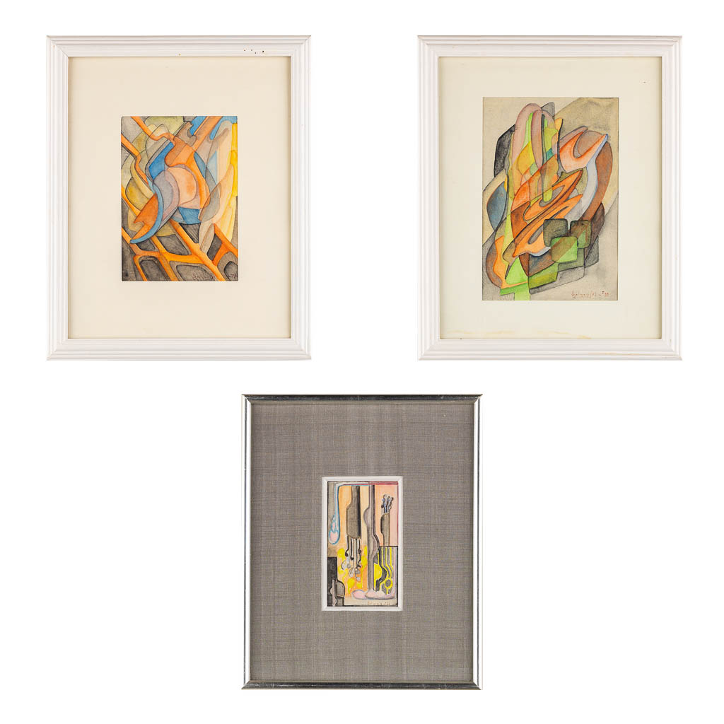 Gérard HOLMENS (1934-1995) 'Three abstract works' watercolor on paper. 1974 & 1975. (W:12 x H:17 cm)