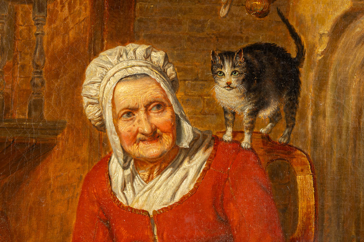 Auguste DE MERSSEMAN (1808-c.1880)(Attr.) 'Oude vrouw met haar katten' 19de eeuw. 