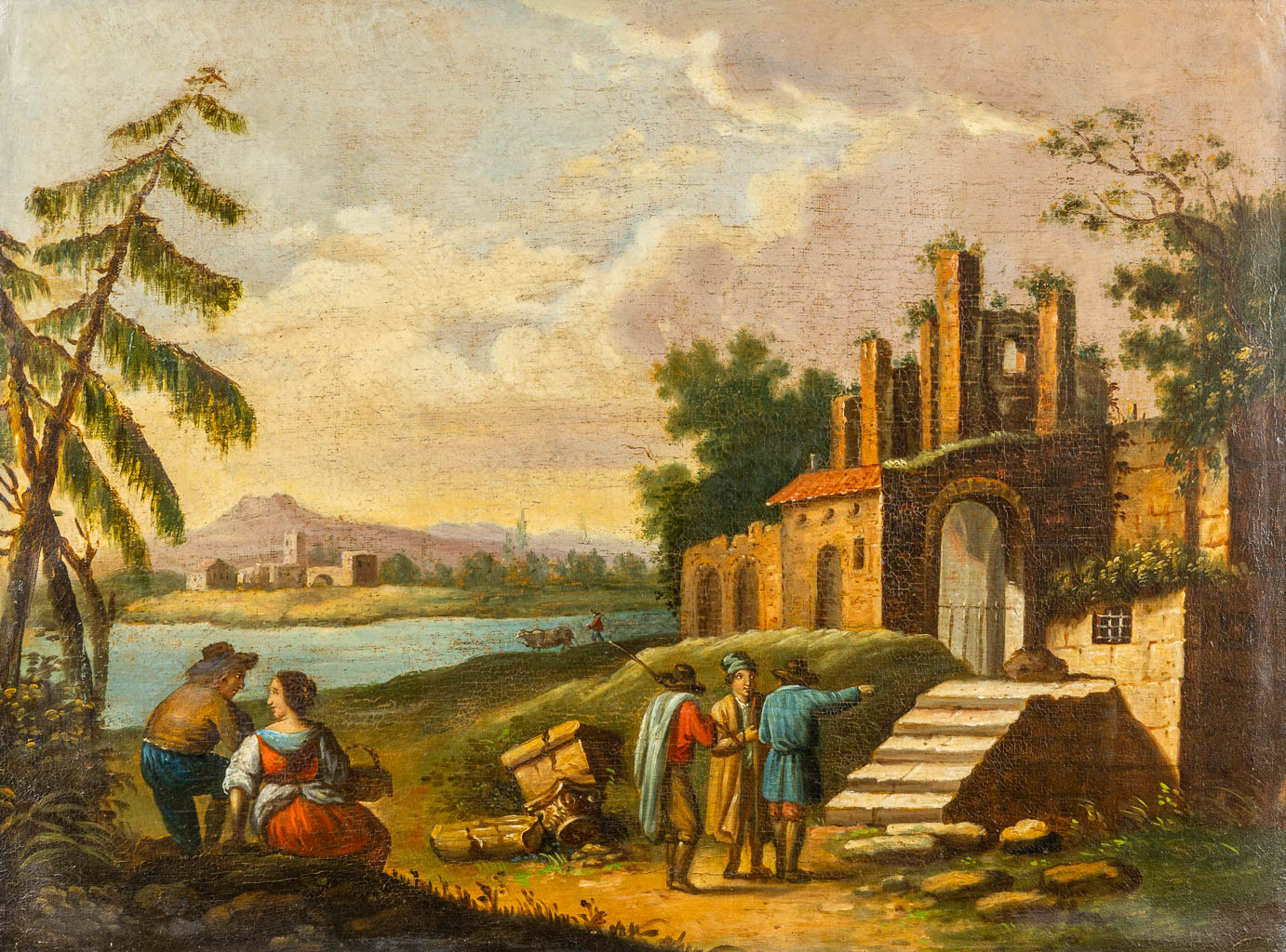 An antique painting 'Near The river', oil on canvas. (W:70 x H:53 cm)