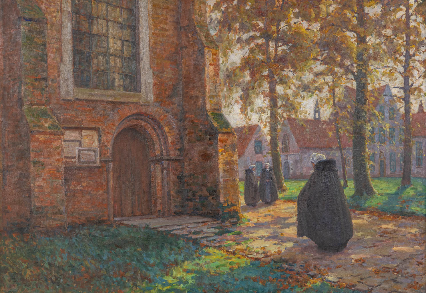 M. DELAMARRE (XIX-XX) 'Begijnhof van Brugge'. (W:162 x H:115 cm)