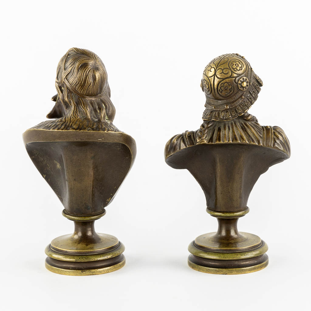 Een paar Russische bronzen figuren, Vladimir II Monomakh & Gytha of Wessex, Prinses van Engeland, 19de eeuw. (H:18 cm)