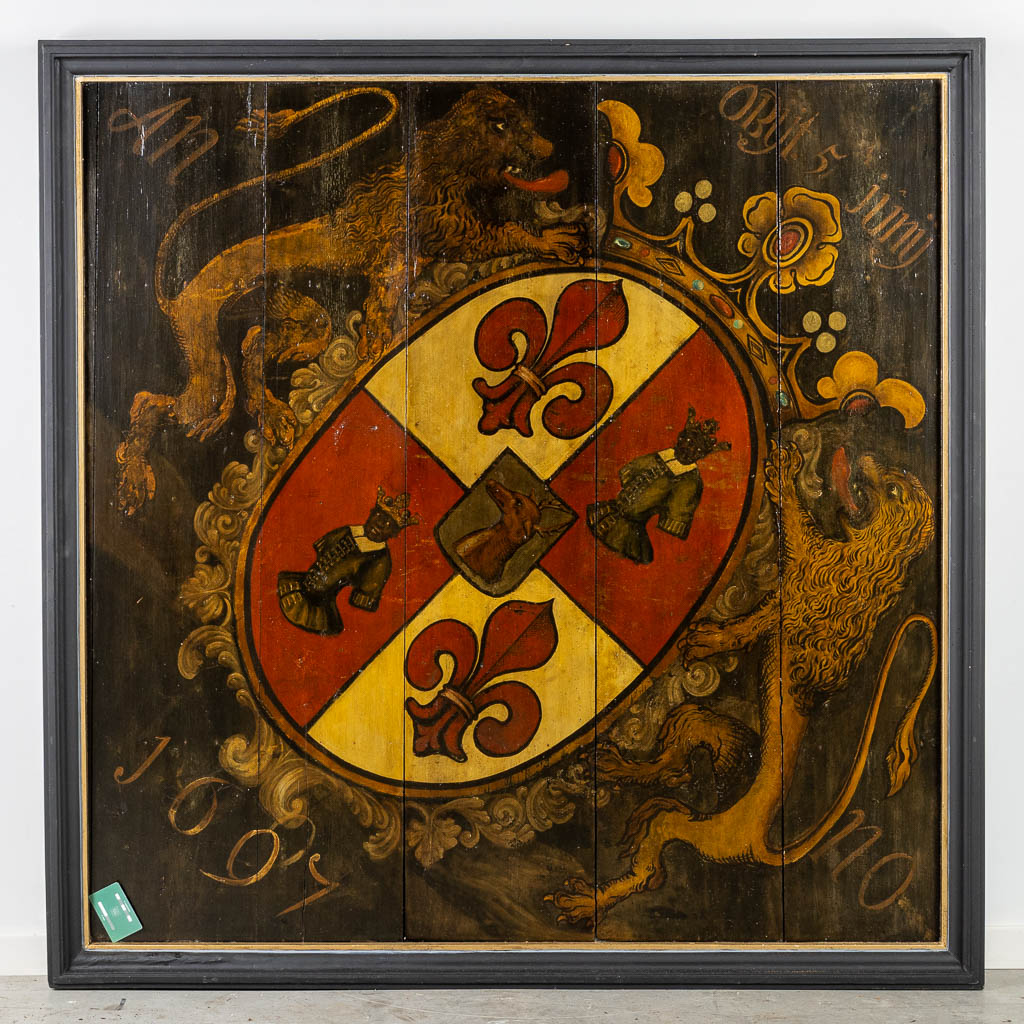 Een uitzonderlijke Obiit, Heraldiek voor Ingelmunster. Gedateerd 1697. (W:210 x H:210 cm)