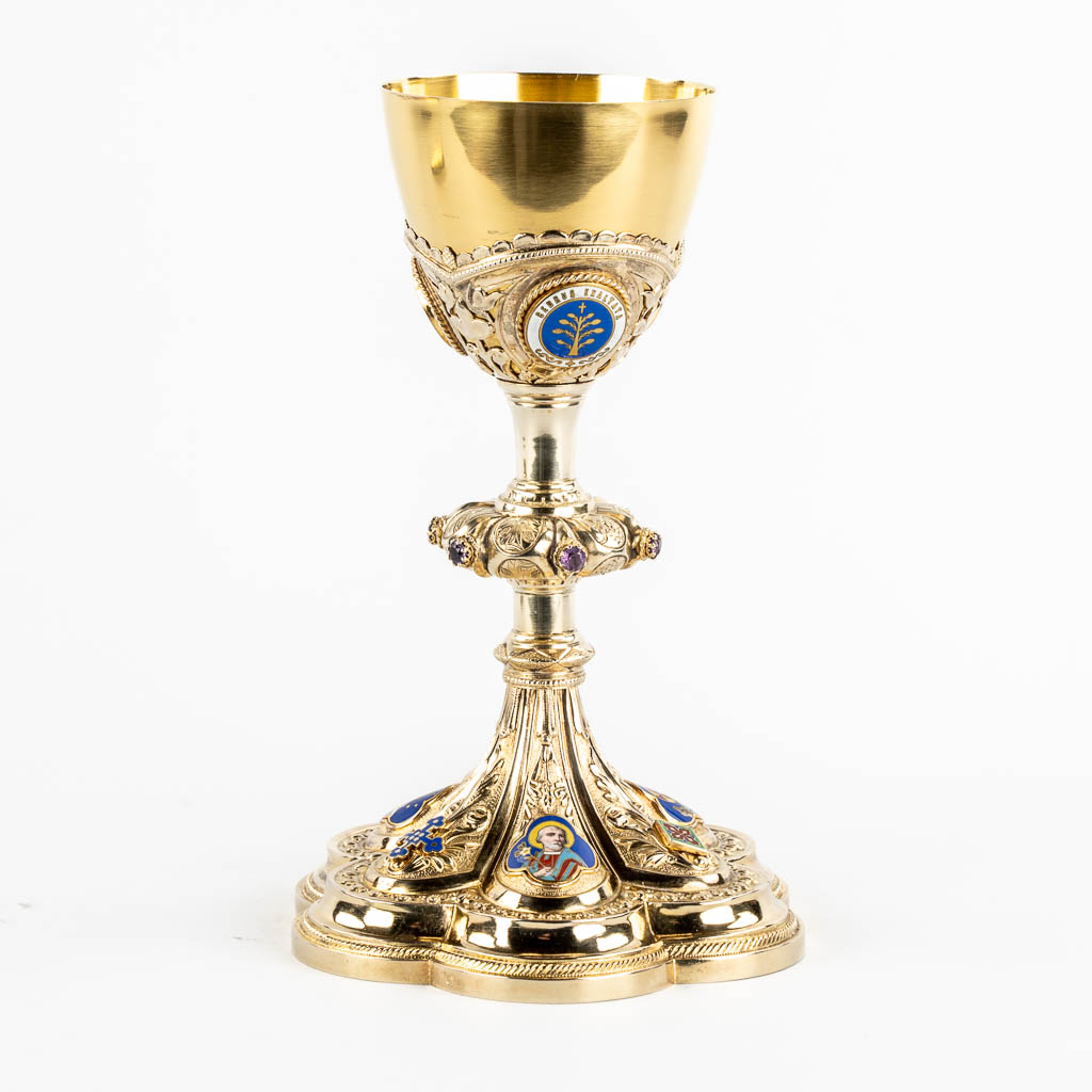 A Gothic Revival Chalice, Silver mounted with enamel and cabochons, France, 950/1000. 661g. 