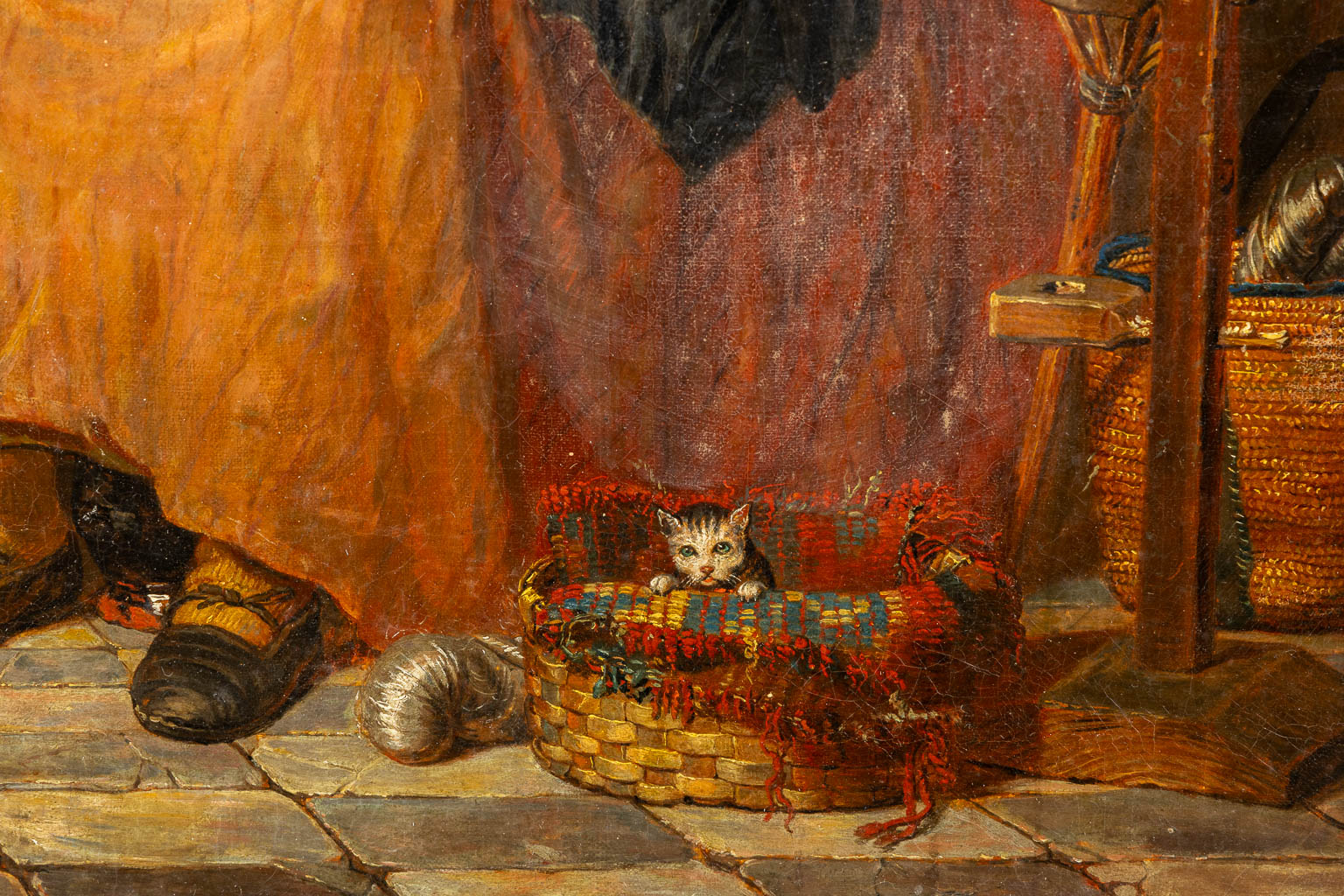 Auguste DE MERSSEMAN (1808-c.1880)(Attr.) 'Oude vrouw met haar katten' 19de eeuw. 