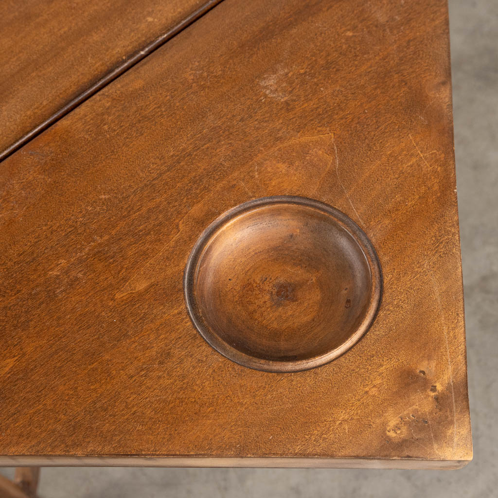 An antique game table with folding top. 19th C. (L:84 x W:84 x H:77 cm)