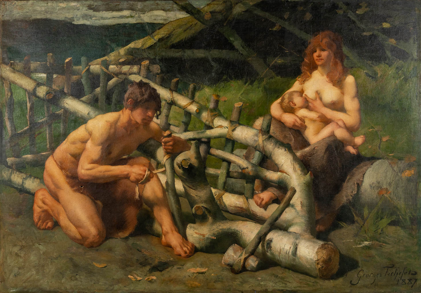 Georges FICHEFET (1864-1954) "La construction du traîneau, aux temps  primitifs" (1887)