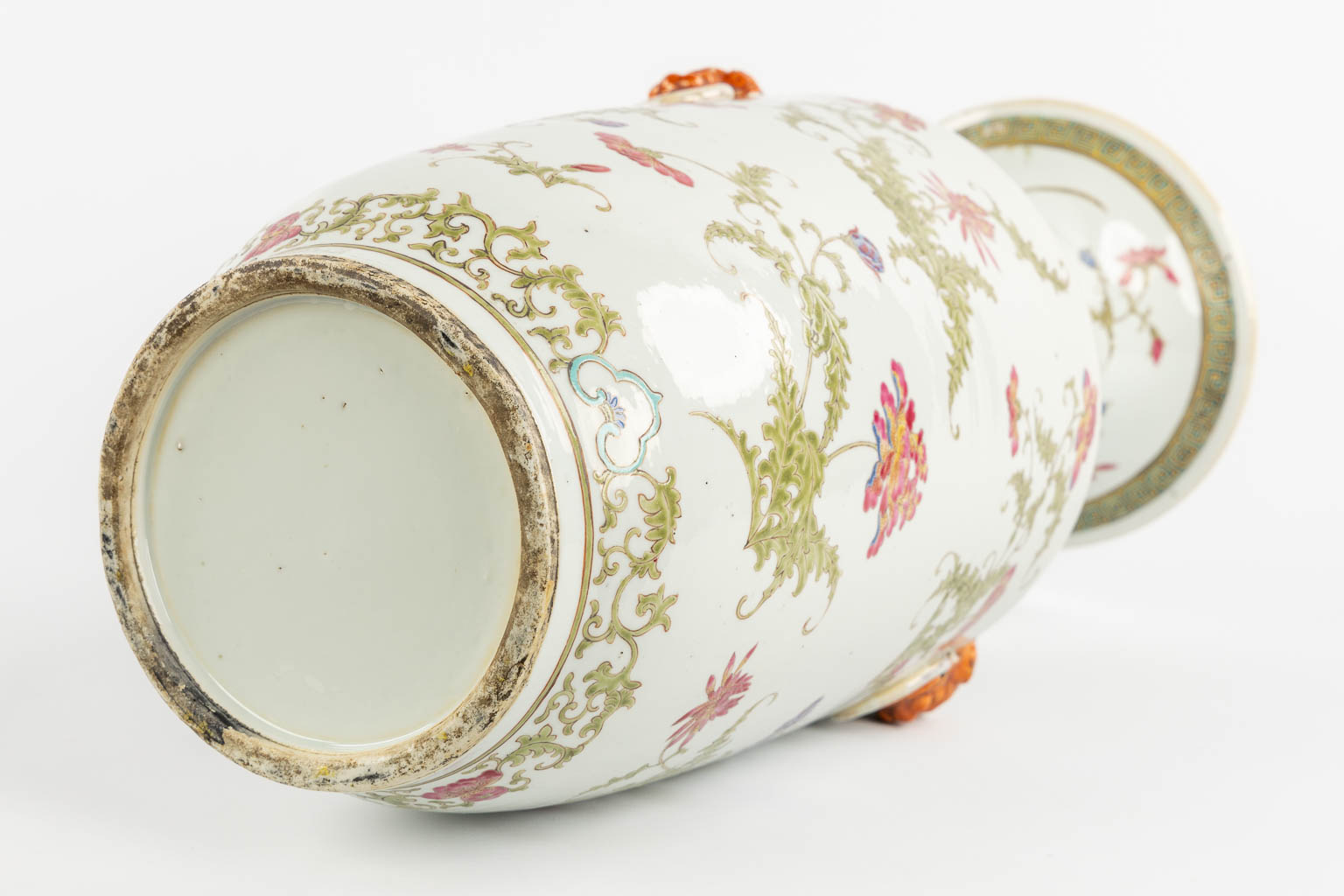 A Chinese vase with a floral decor, late 19th C. (L:21 x W:25 x H:60 cm)