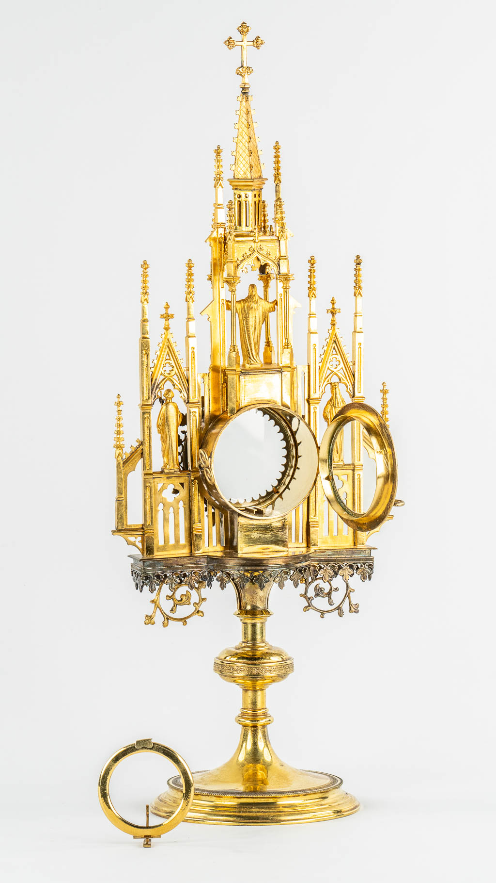 A gilt brass Tower Monstrance, Gothic Revival. (c.1900). 