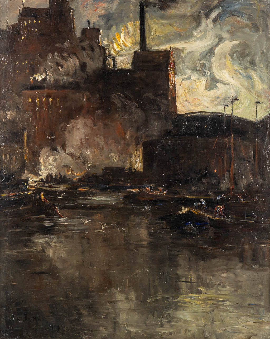 Armand JAMAR (1870-1946) 'Gistfabriek, Brugge' 1909. (W:80 x H:100 cm)