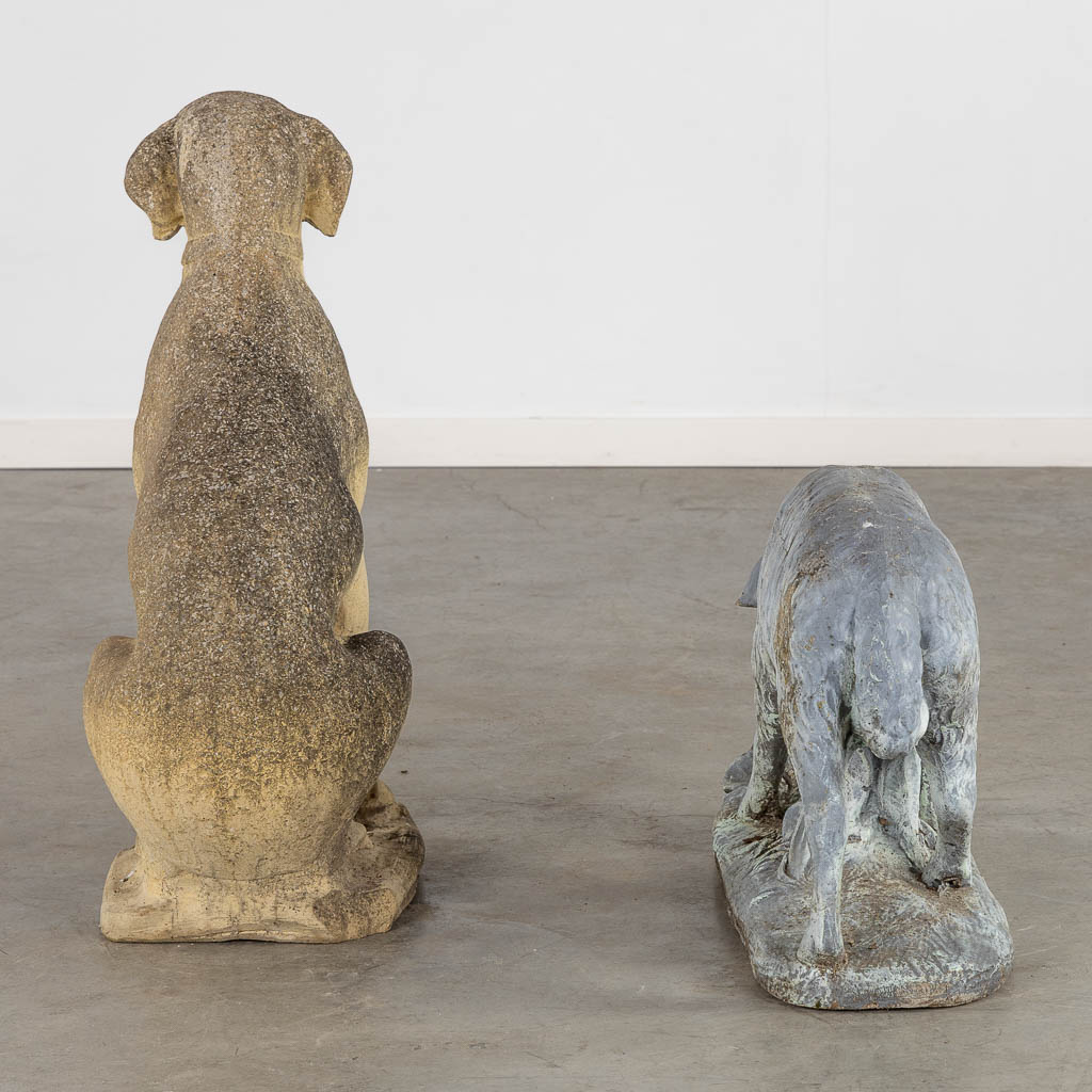 Two decorative garden statues of a dog and a sheep, concrete. (L:55 x W:28 x H:72 cm)