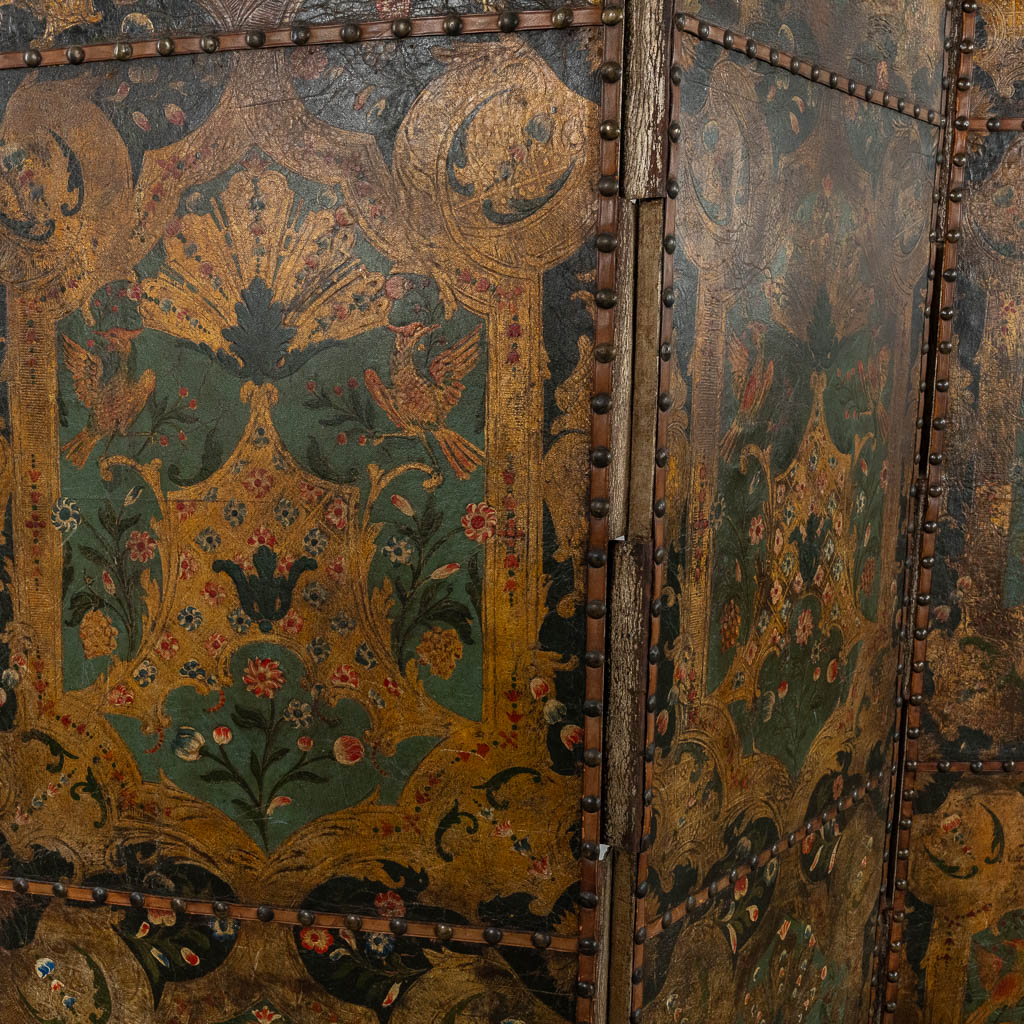 A three-piece room divider, Cordoba Leather, Spain, 19th C. (W:168 x H:216 cm)