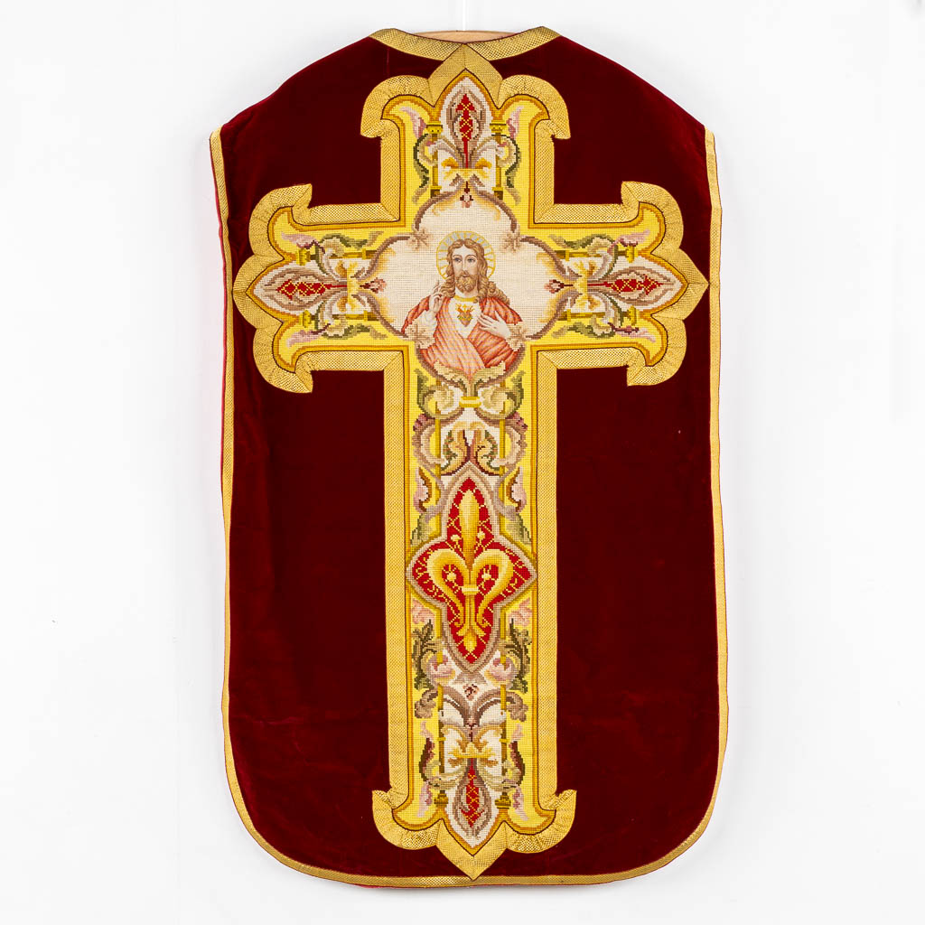 A matching set consisting of two Dalmatics and a Roman Chasuble, embroideries. 