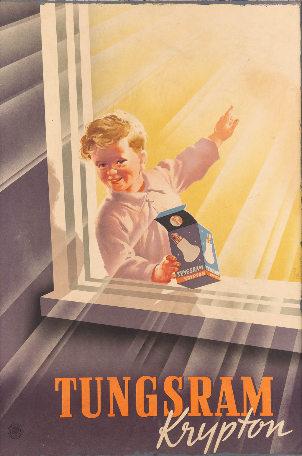 GYULA MACSKÁSSY (1912'1971) Tungsram Krypton, een ingekaderde poster, circa 1930. (W: 53 x H: 83 cm)