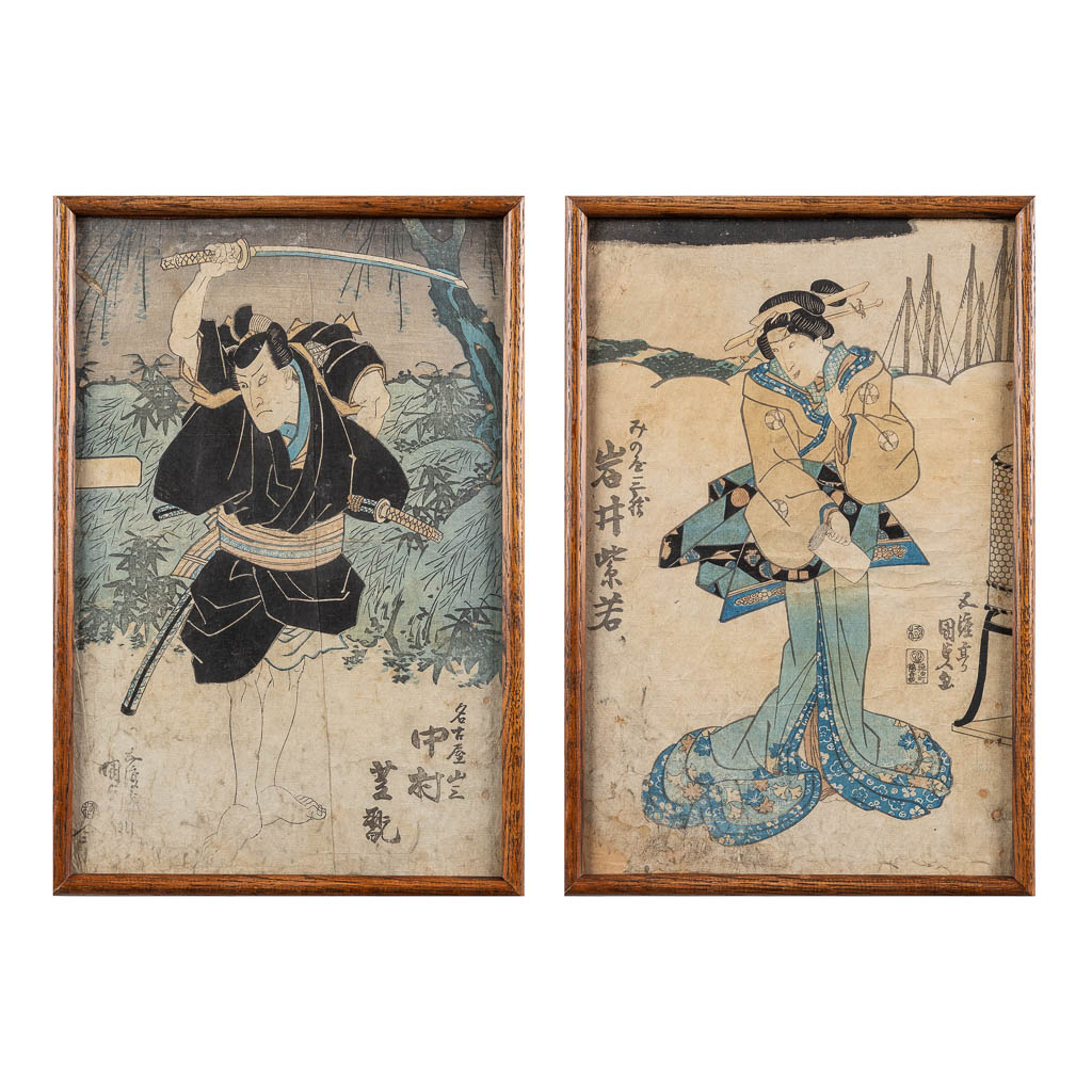 Toyokuni I UTAGAWA (1769-1825) a set of 2 woodcuts, hand coloured. (W:23,5 x H:36 cm)