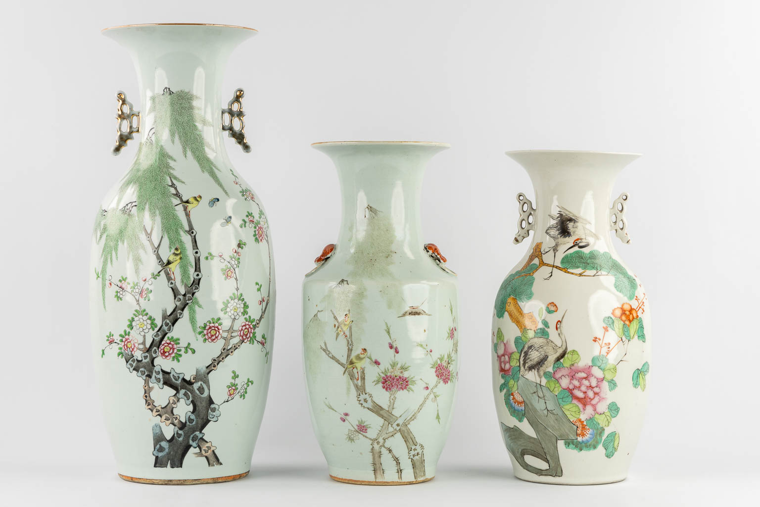 Six Chinese vases, Famille Rose. 