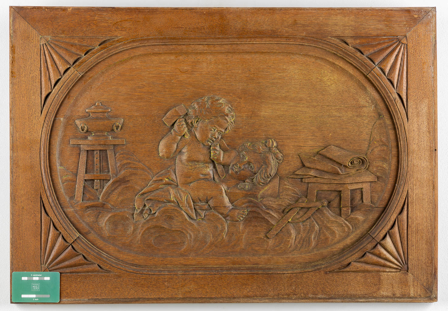 A wood-sculptured panel from the Arts series 