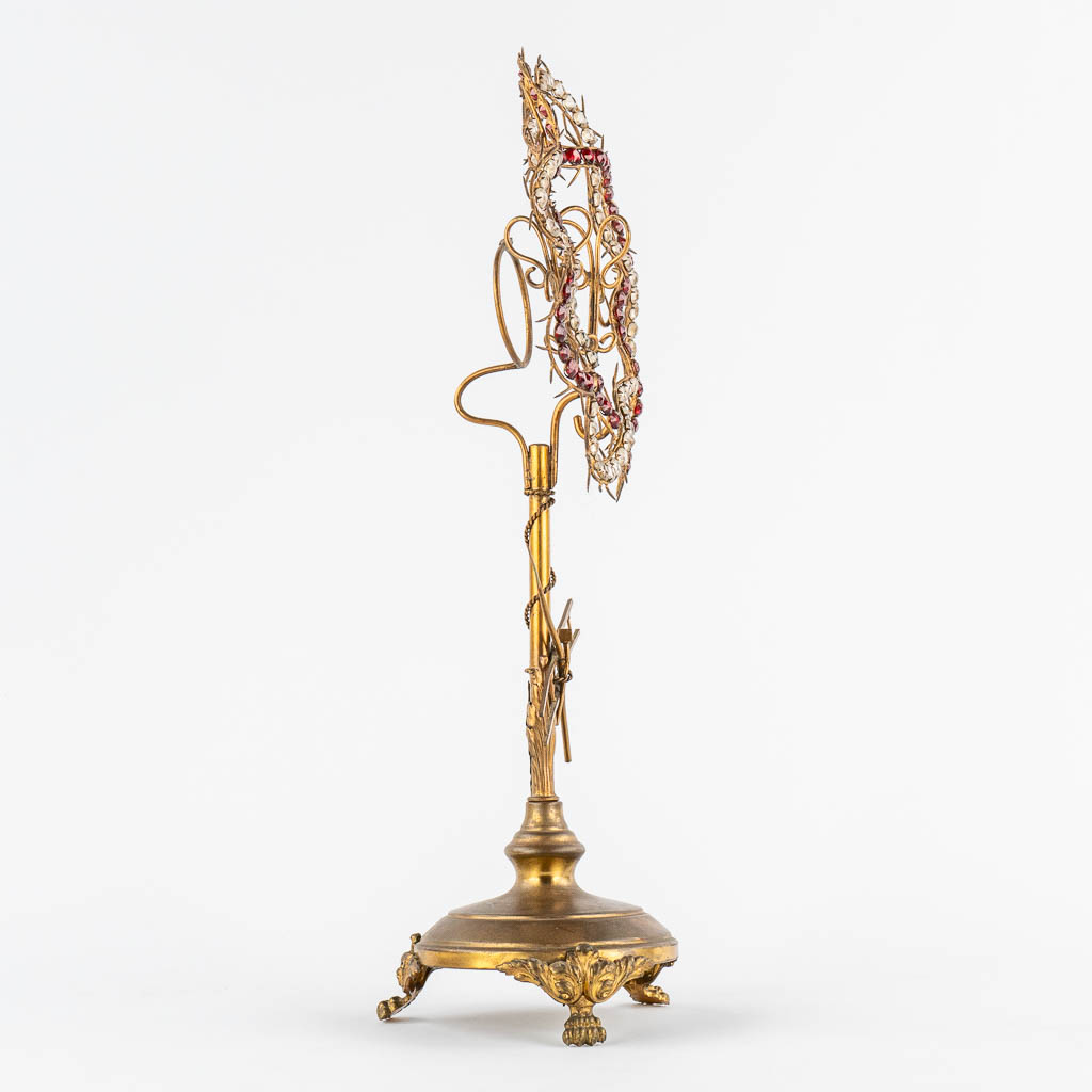 A small Monstrance, Brass, Crown of Thorns with facetted glass. circa 1900. 