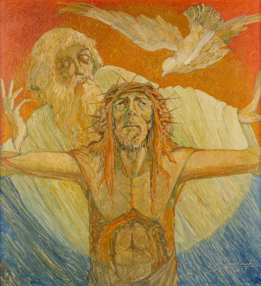 Joseph SPEYBROUCK (1891-1956) 'De Heilige Drievuldigheid' olie op board. (W:102 x H:110 cm)