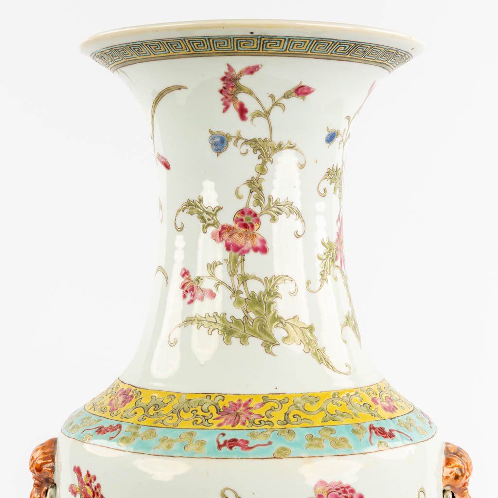 A Chinese vase with a floral decor, late 19th C. (L:21 x W:25 x H:60 cm)