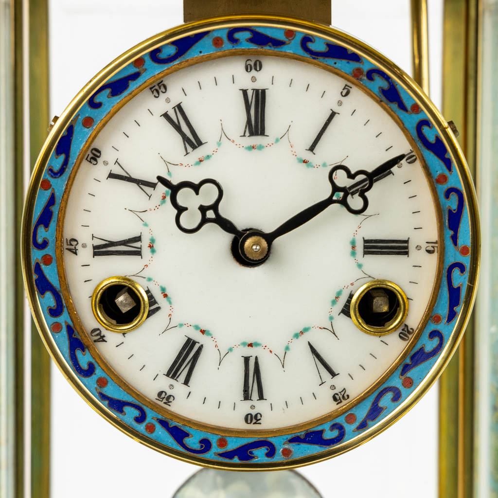 A brass and cloisonné enamel mantle clock, 20th C.