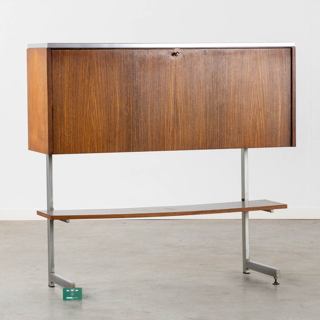 A mid-century Bar Cabinet, veneer and chomed metal. Roger De Winter. (L:39 x W:119 x H:113 cm)