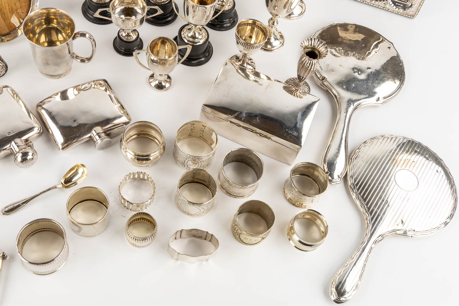 A large collection of silver items, Trophy