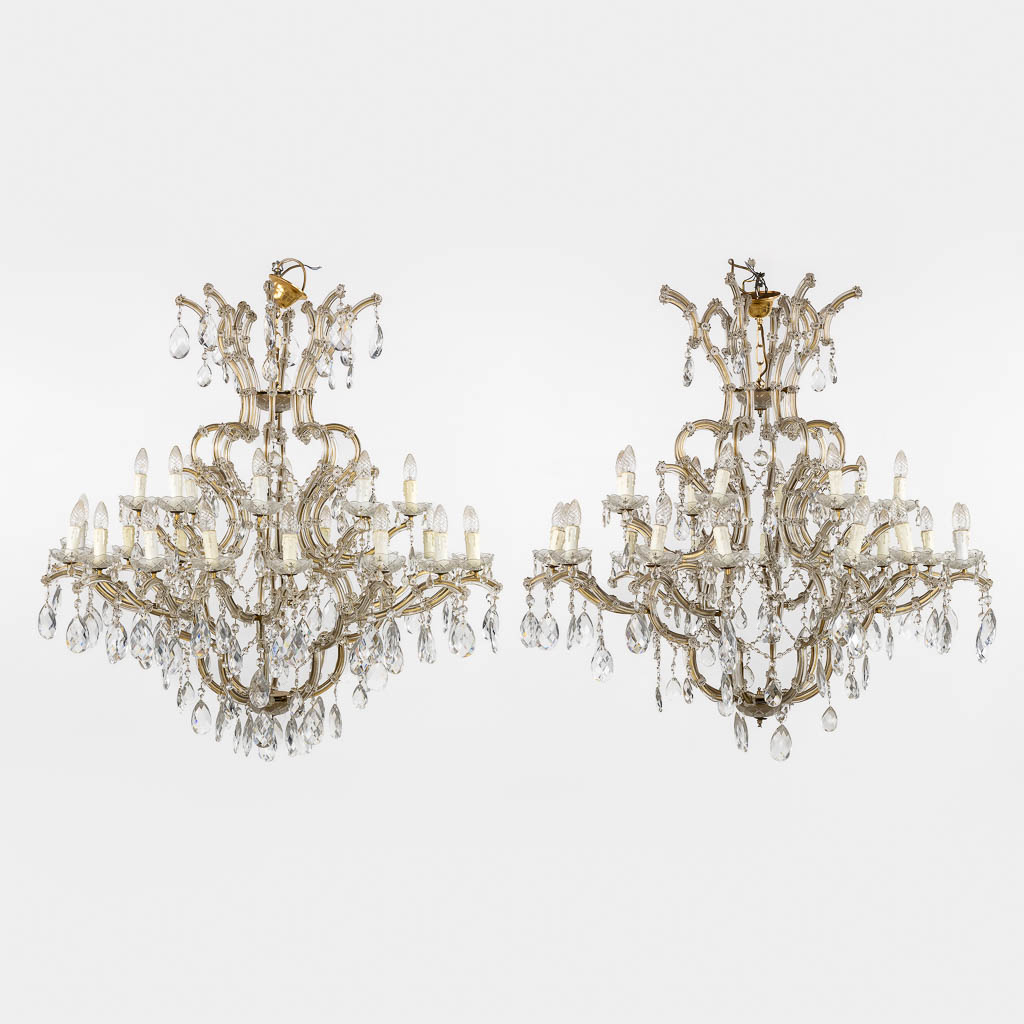 A pair of exceptionally large 'Marie-Thérèse' chandeliers. (H:110 x D:110 cm)