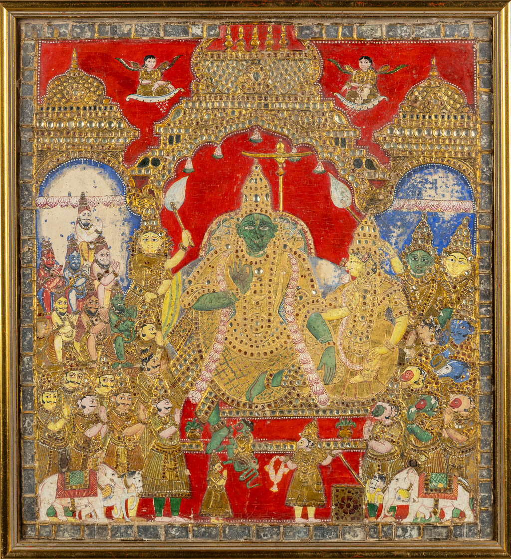 Indiaanse School 'De Kroning van Rama of Lord Vishnu', een groot icoon. 18de/19De eeuw.